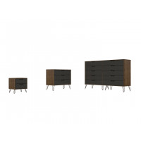 Manhattan Comfort 178GMC7 Rockefeller 3-Piece Nature and Textured Grey Dresser and Nightstand Set